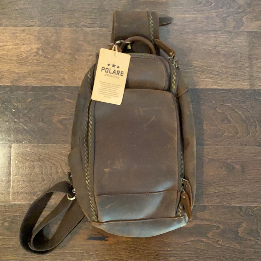 Men’s Leather Sling Bag, Polare, NWT